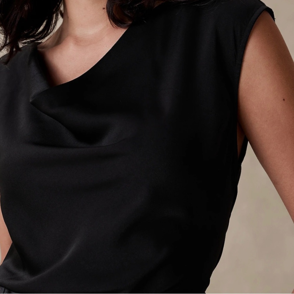 Banana Republic Factory Black Sleeveless Draped Neck Blouse